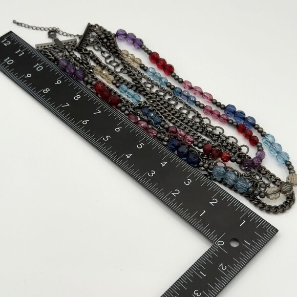 Multicolor Beaded Chain Layered Necklace Statement Aqua Purple Blue Adjustable - Picture 8 of 9